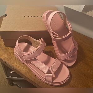 NEW- Coach Pink Leather Velcro Sport Sandal